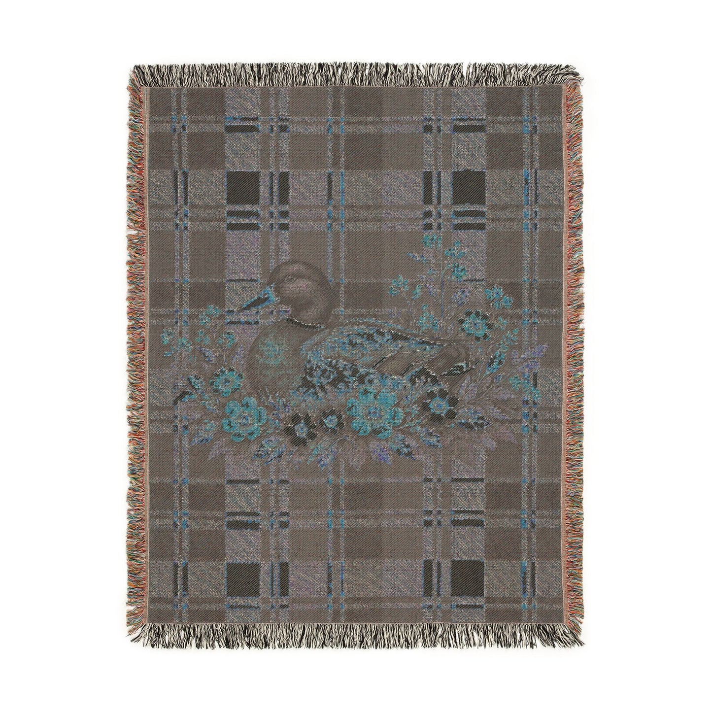 Mallard & Wildflowers Plaid Woven Throw Blanket