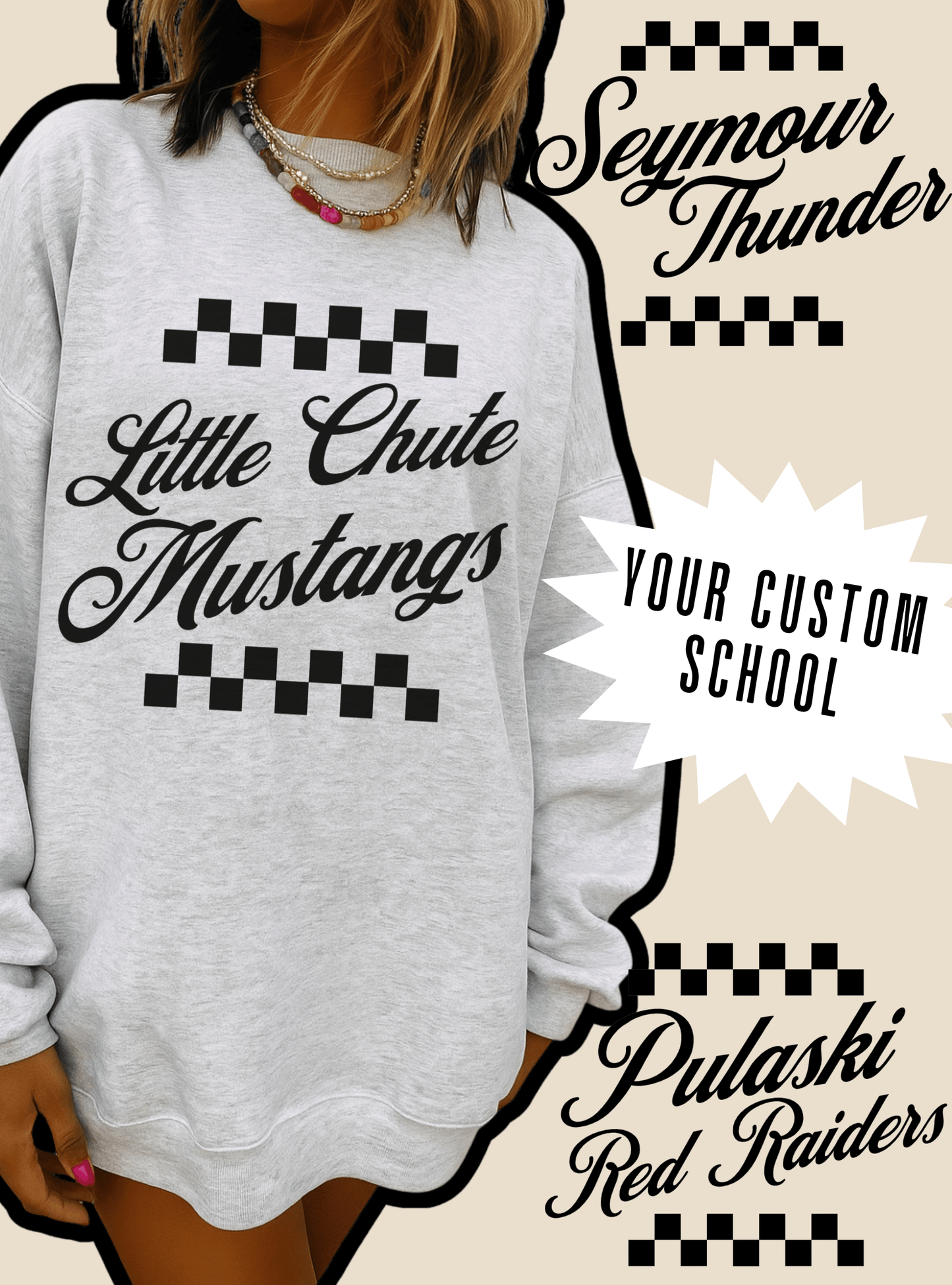 Vintage Checker Custom School Crewneck