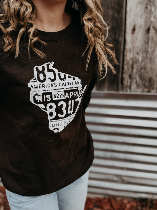 Wisconsin License Plate Map Sweatshirt