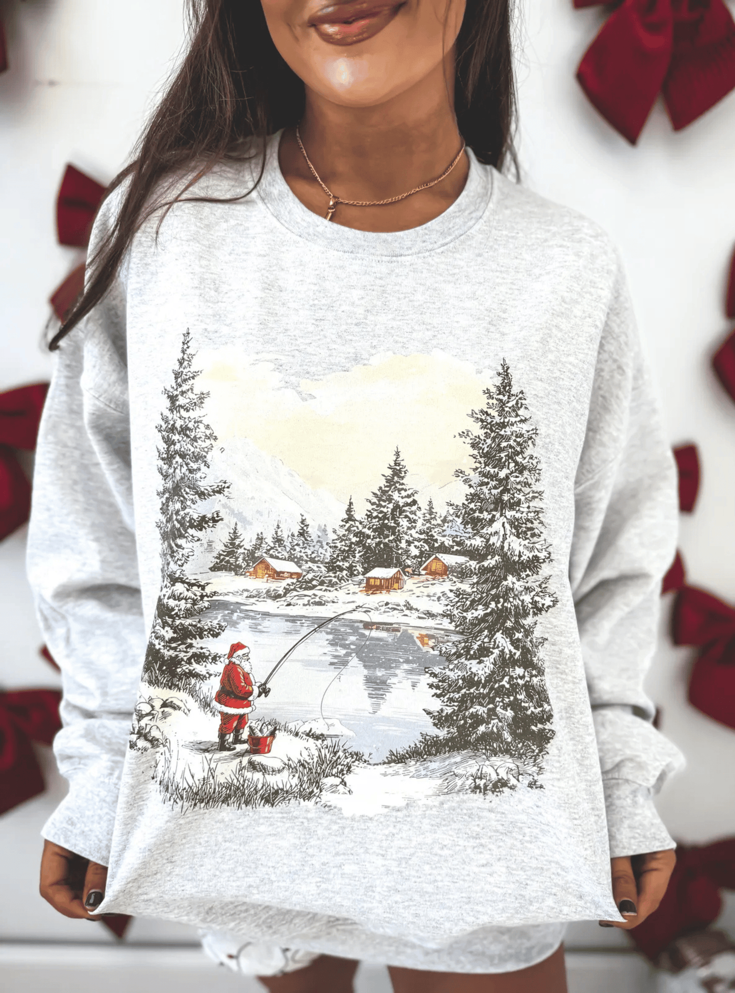 Santa Fishing Scene Crewneck