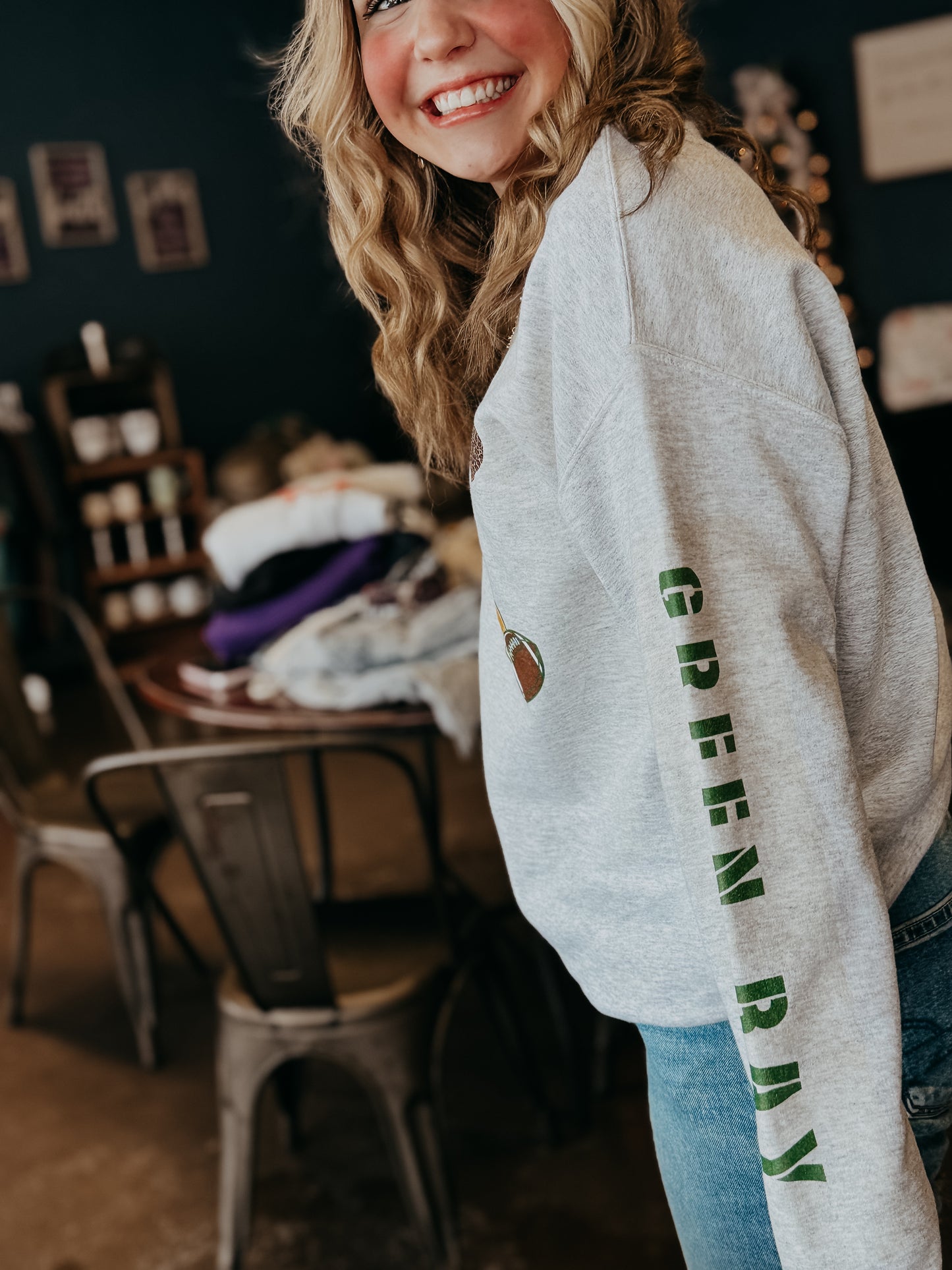 Green Bay Football Sticker Crewneck