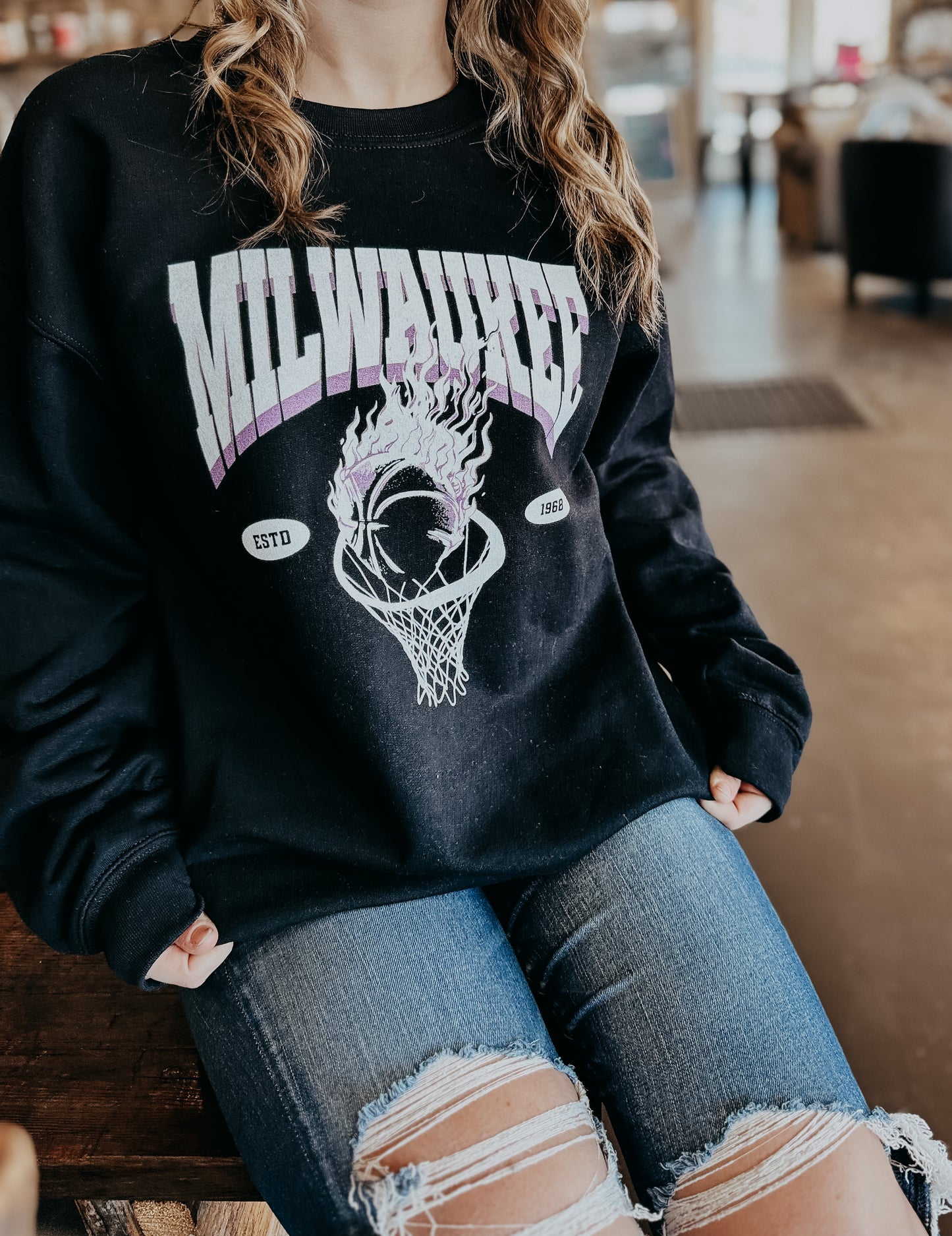 Milwaukee Flaming Basketball Crewneck