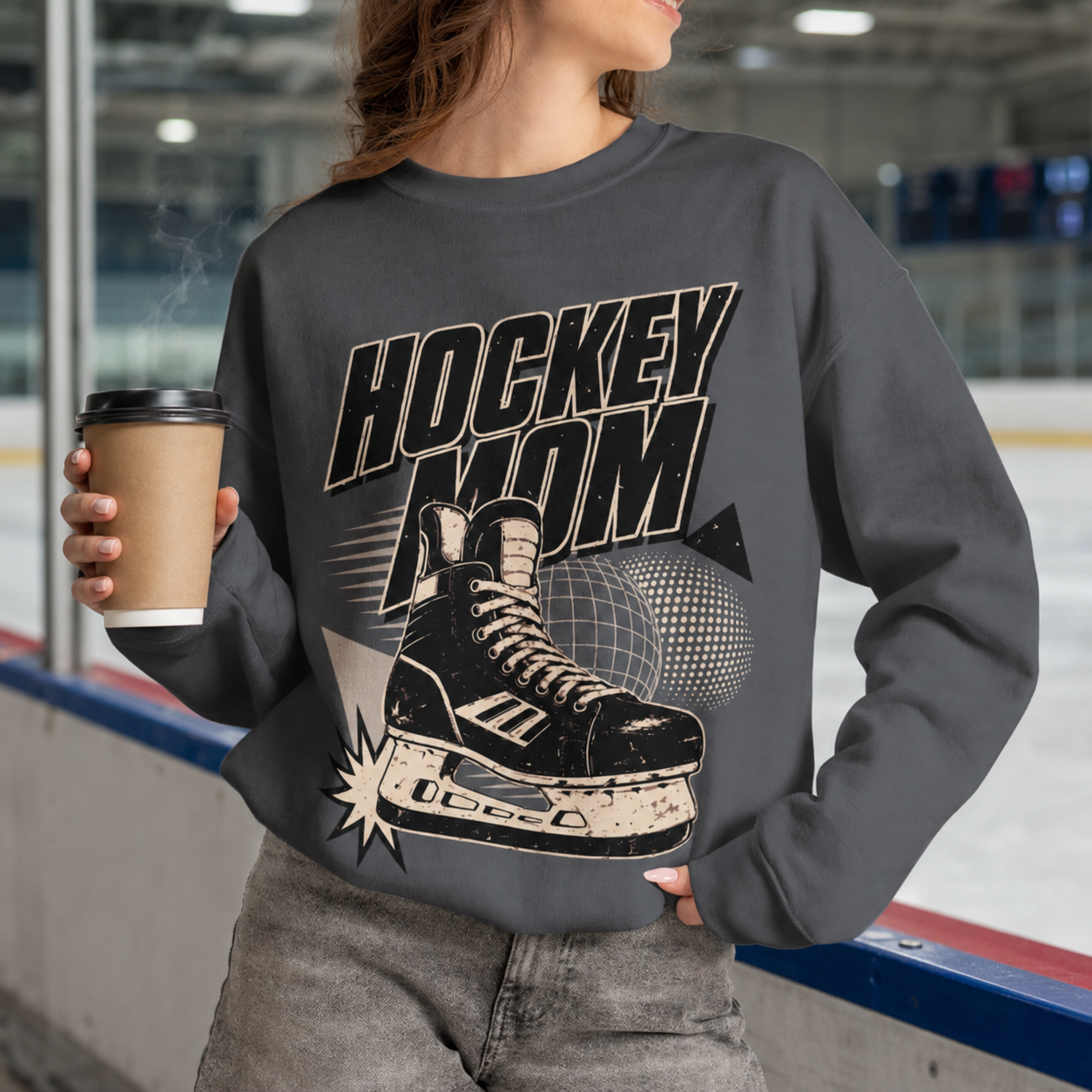 Vintage Hockey Mom Graphic Crewneck Sweatshirt