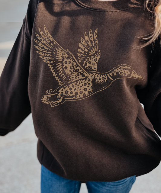 Leopard Print Duck Crewneck Sweatshirt | Vintage-Inspired Mallard