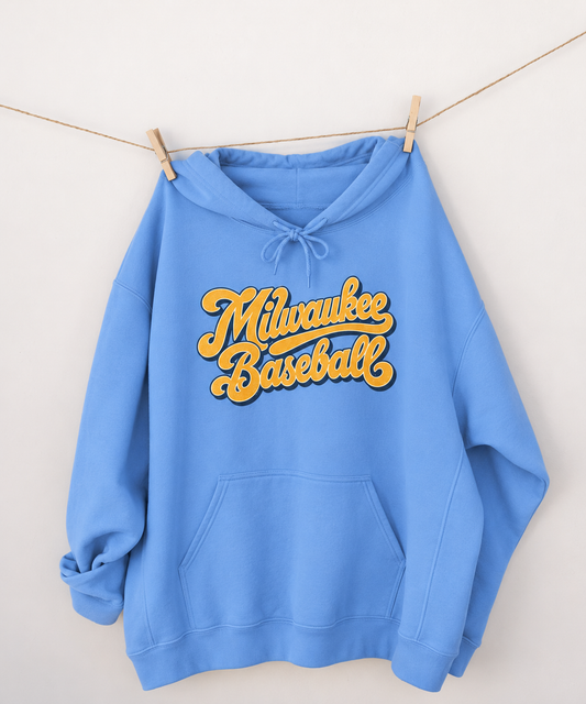 Milwaukee Baseball Retro Script Hoodie – Carolina Blue