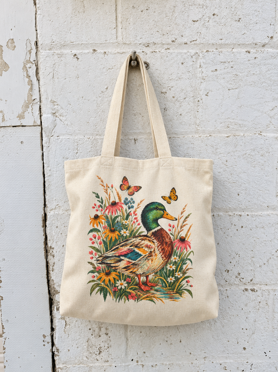Wildflowers & Waterfowl Mallard Duck Canvas Tote Bag
