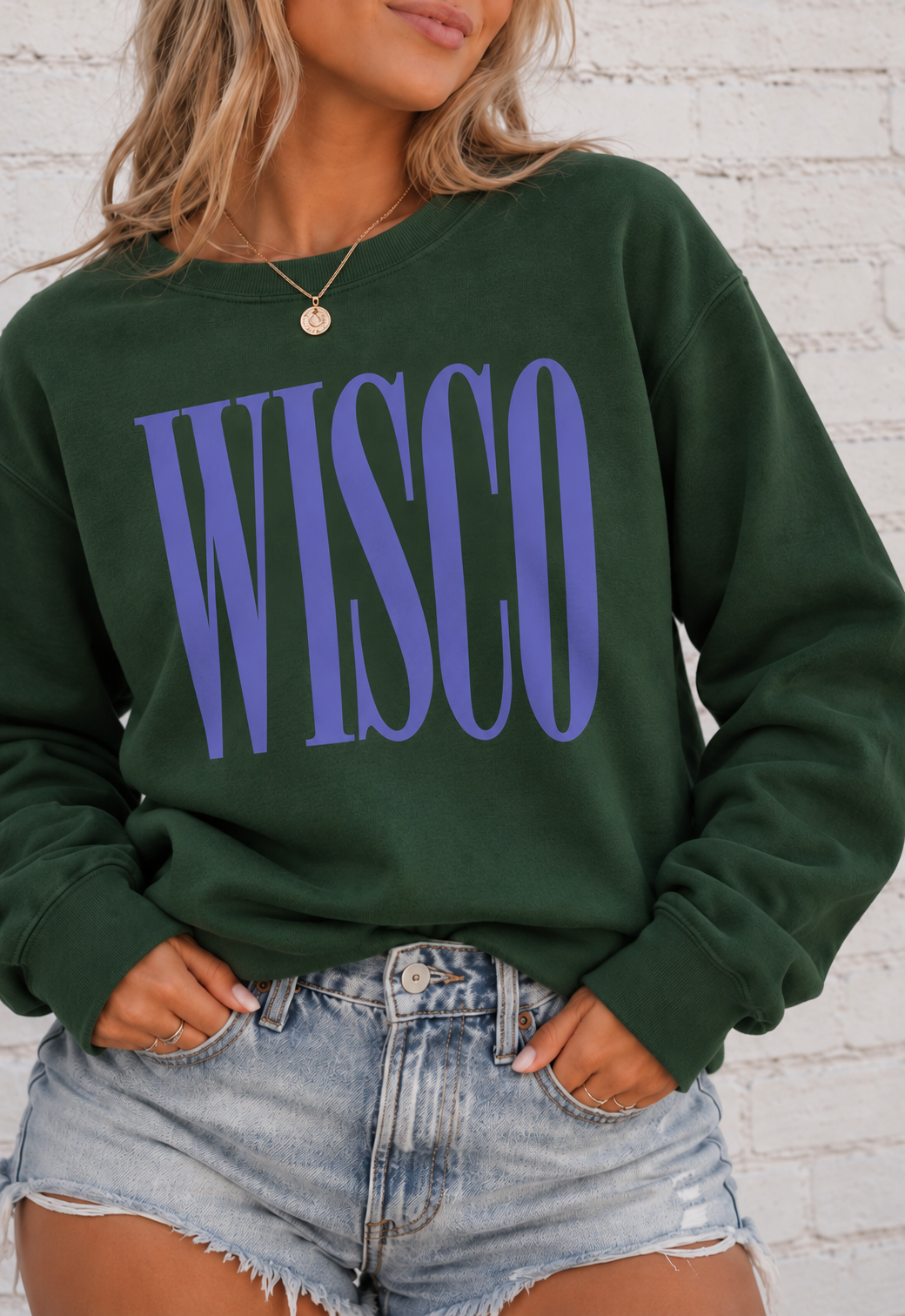 WISCO Tall Serif Crewneck Sweatshirt – Forest Green & Purple