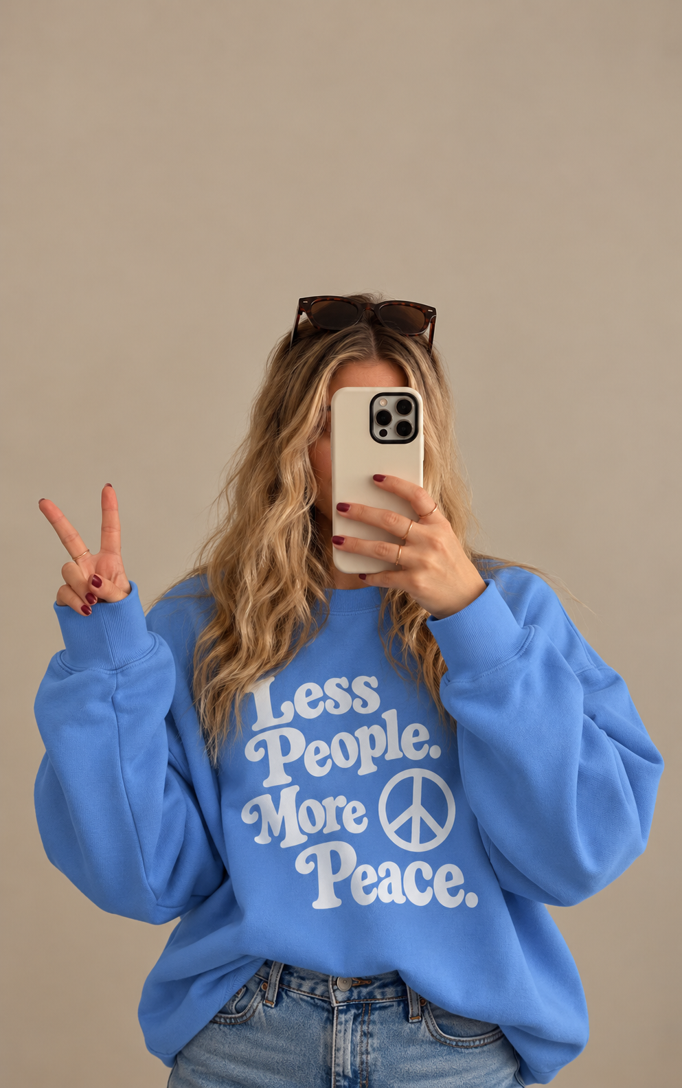Less People More Peace Retro Graphic Sweatshirt