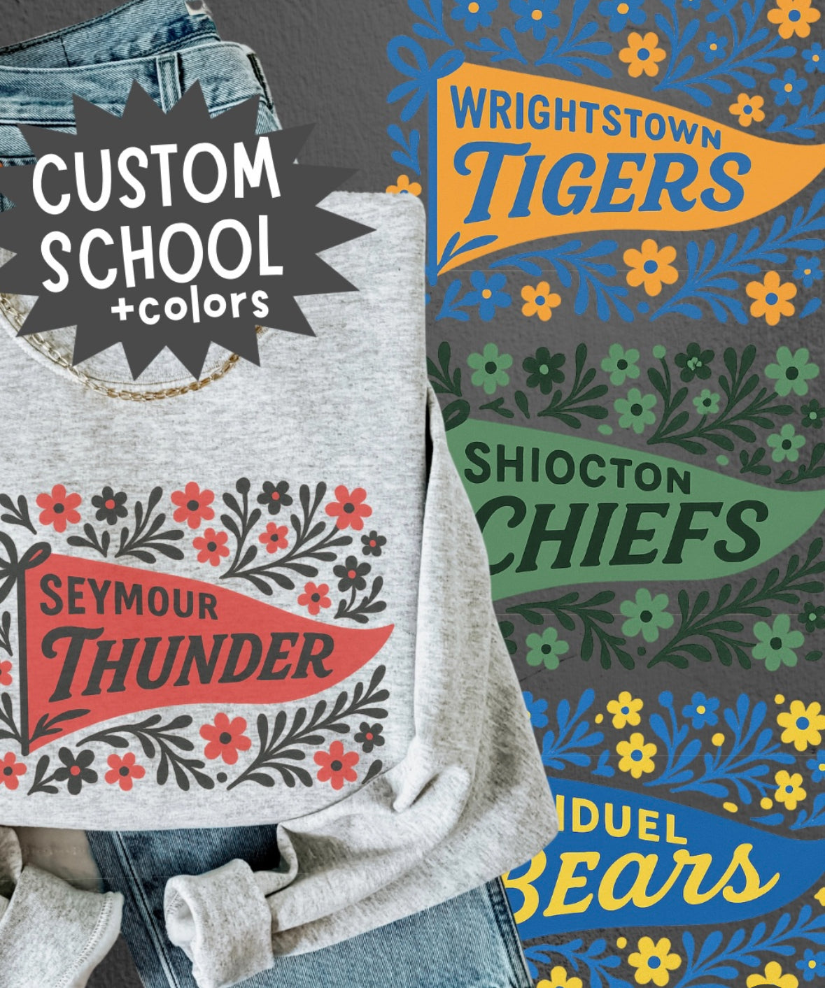 Digital File - Floral Pennant School Mascot PNG