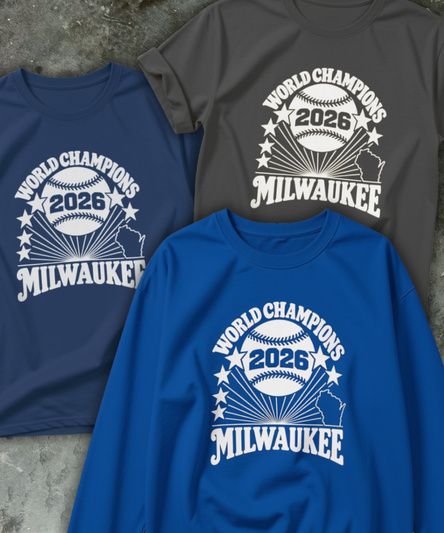 Milwaukee World Champions 2026 – Baseball Tee, Crewneck or Hoodie