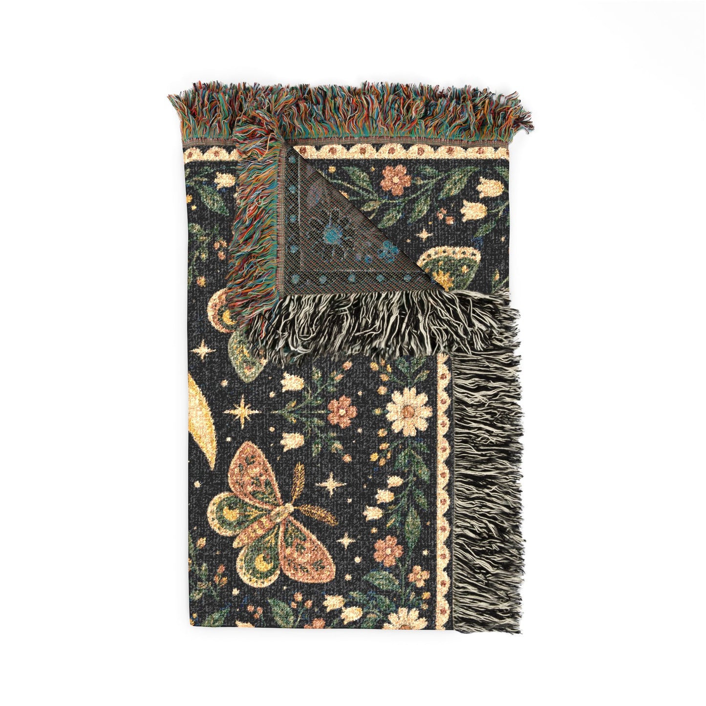 Sleepy Moon & Moths Woven Throw Blanket