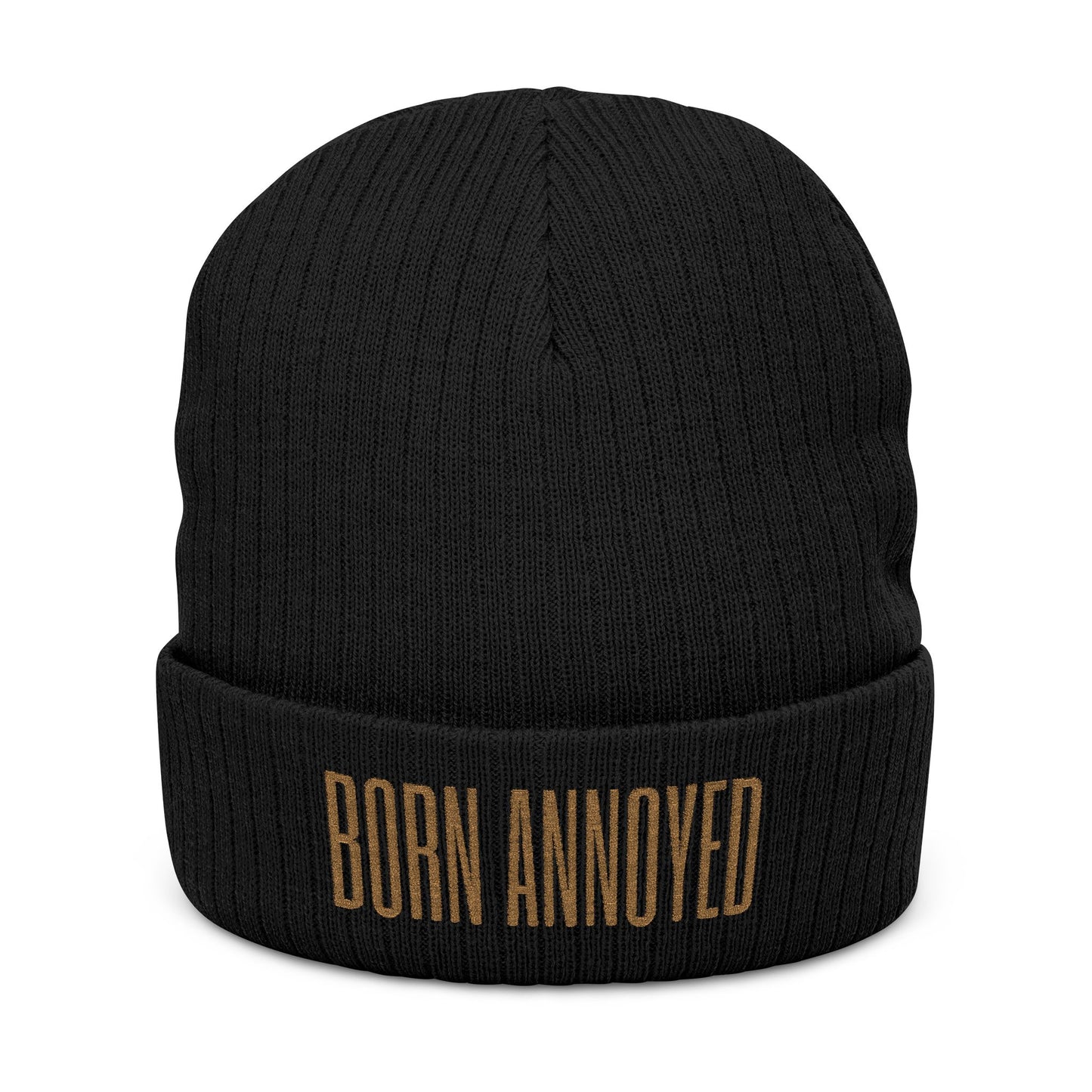 Born Annoyed Embroidered Beanie | Funny Black Winter Hat