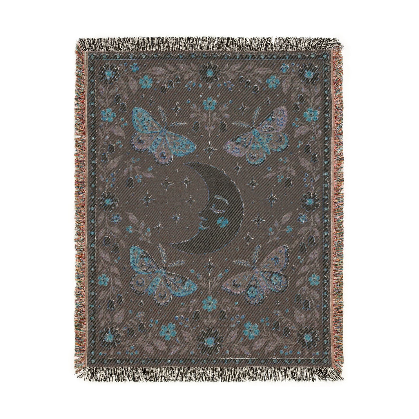 Sleepy Moon & Moths Woven Throw Blanket
