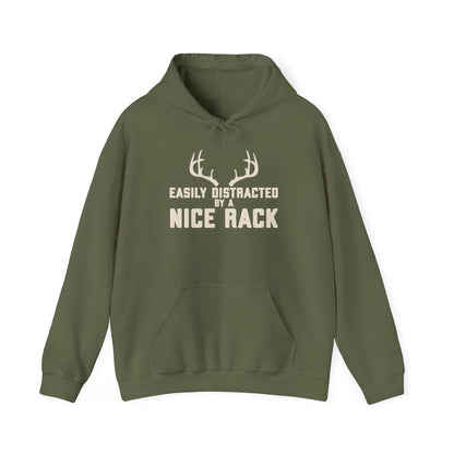 Easily Distracted by a Nice Rack Hoodie | Funny Deer Hunting Sweatshirt