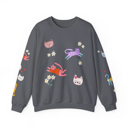 Cats & Daisies All-Over Print Crewneck Sweatshirt