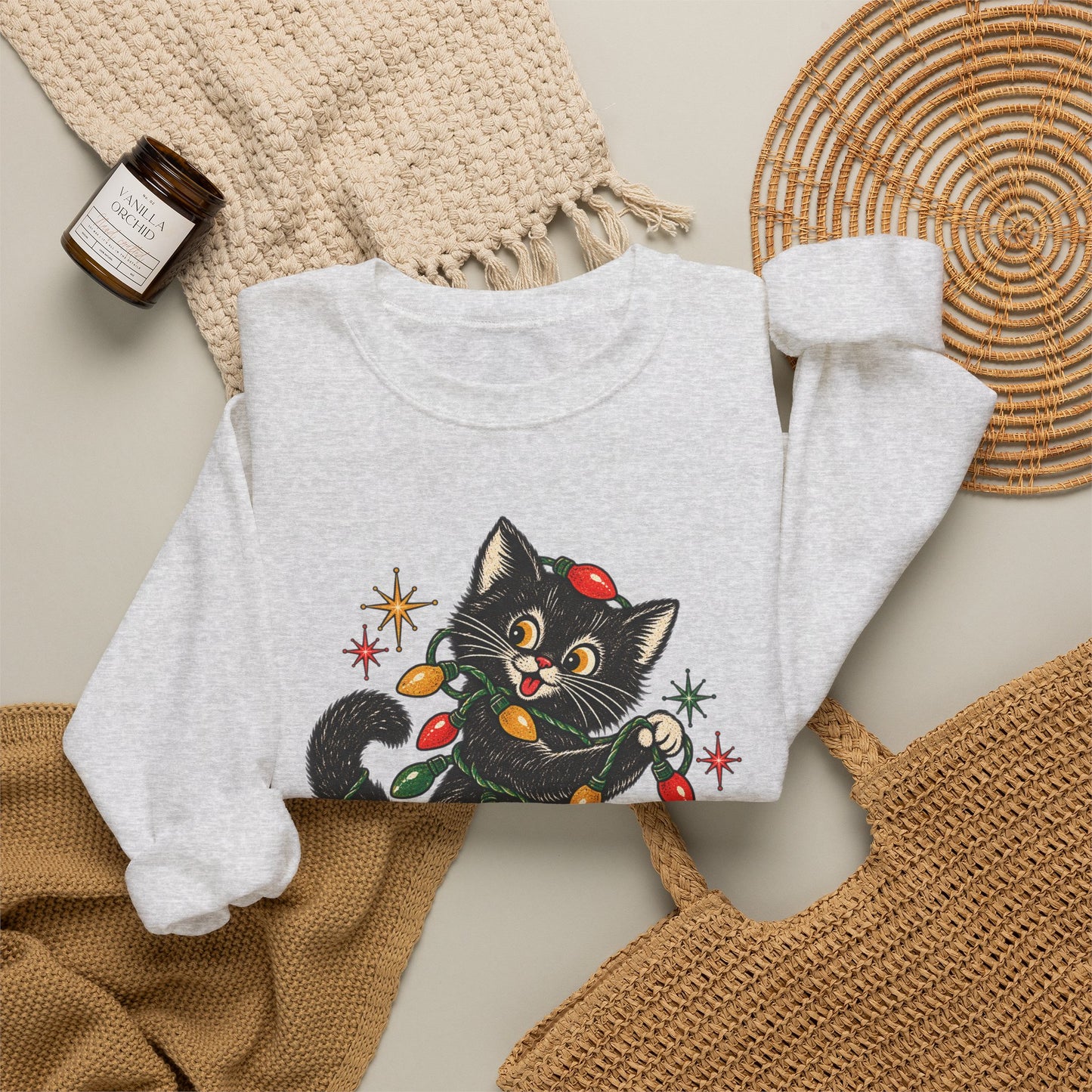 Vintage Cat Christmas Ornament Sweatshirt