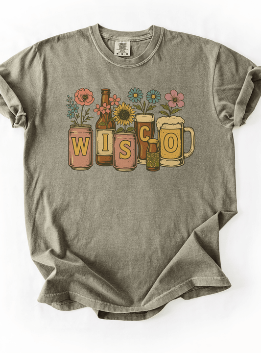 Wisconsin Floral Beer Mugs Tee