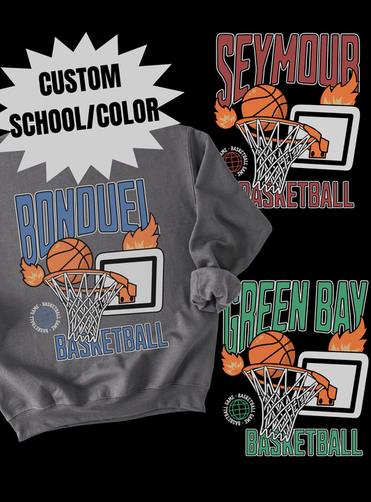 Vintage Basketball Crewneck Sweatshirt — Custom School/Color Design