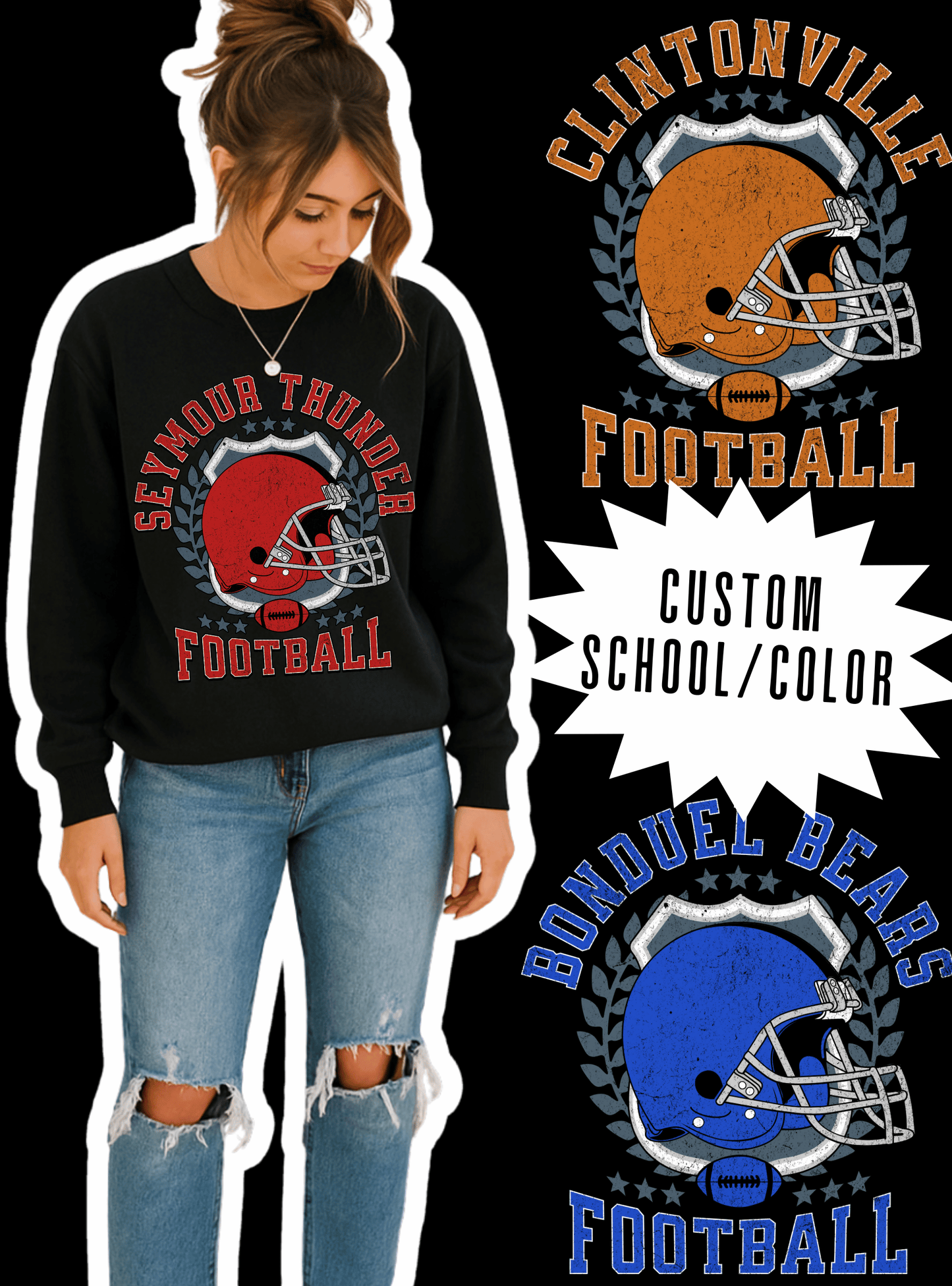 Custom Football Team Crewneck Sweatshirt — Personalized School/Club Football Design
