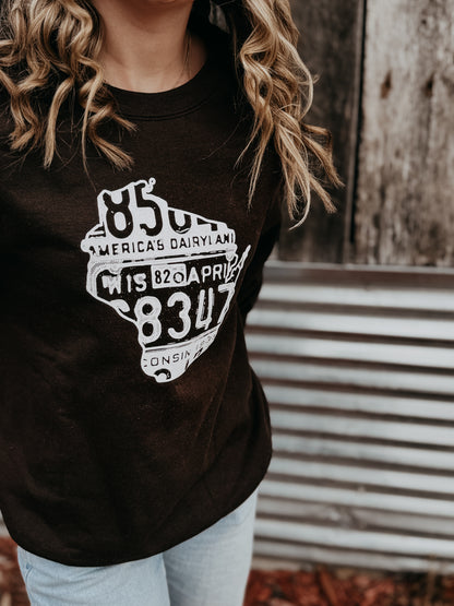 Wisconsin License Plate Map Sweatshirt