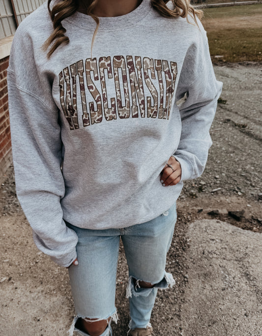Wisconsin Camo Crewneck