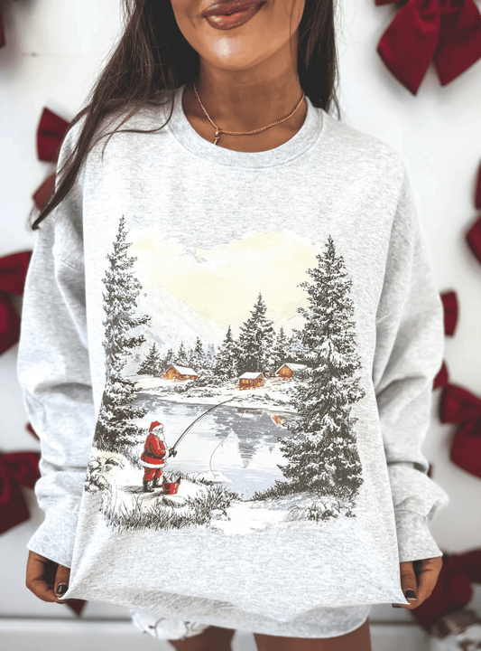 Santa Fishing Scene Crewneck