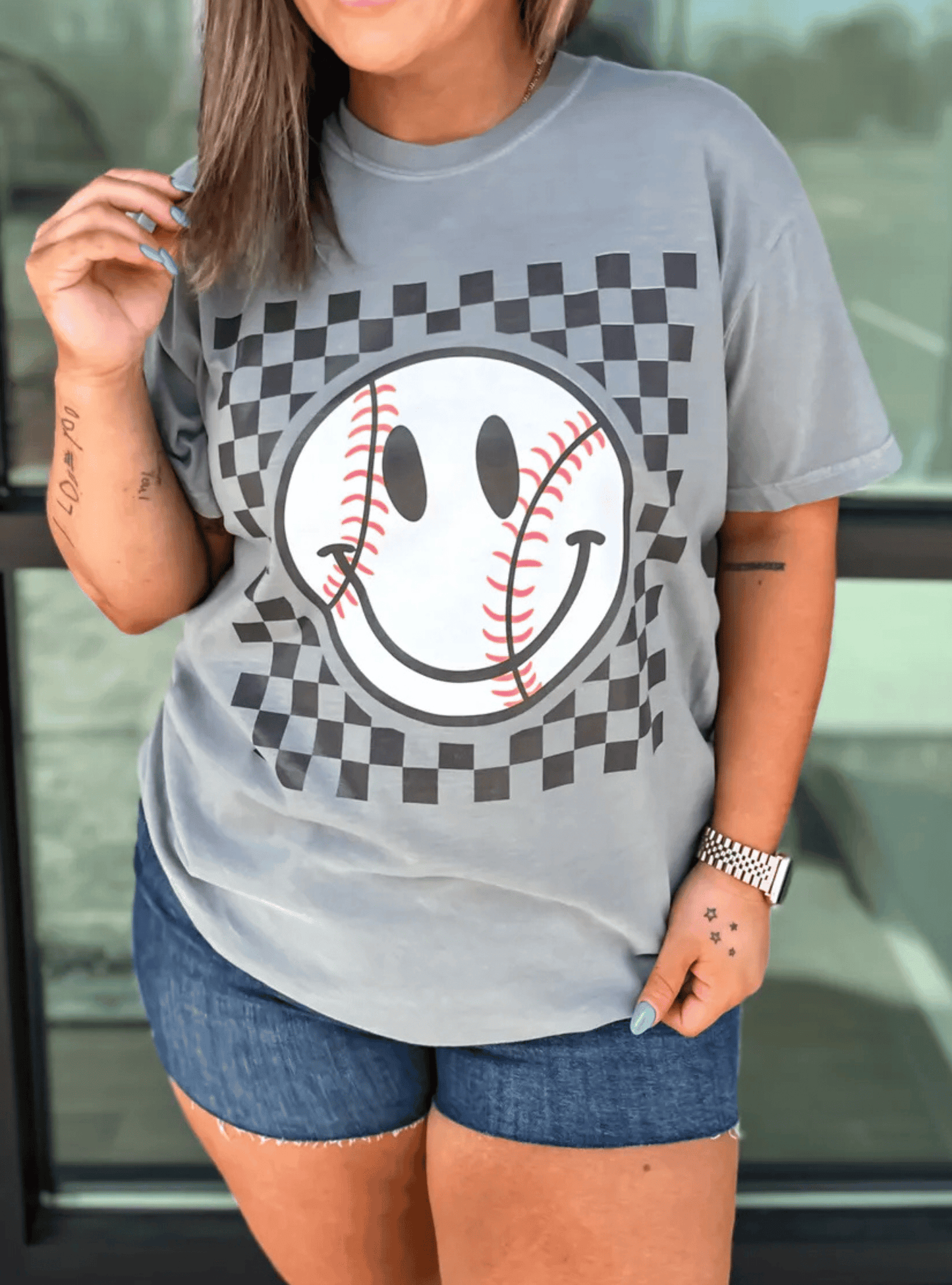 Baseball Smile Checkerboard Tee