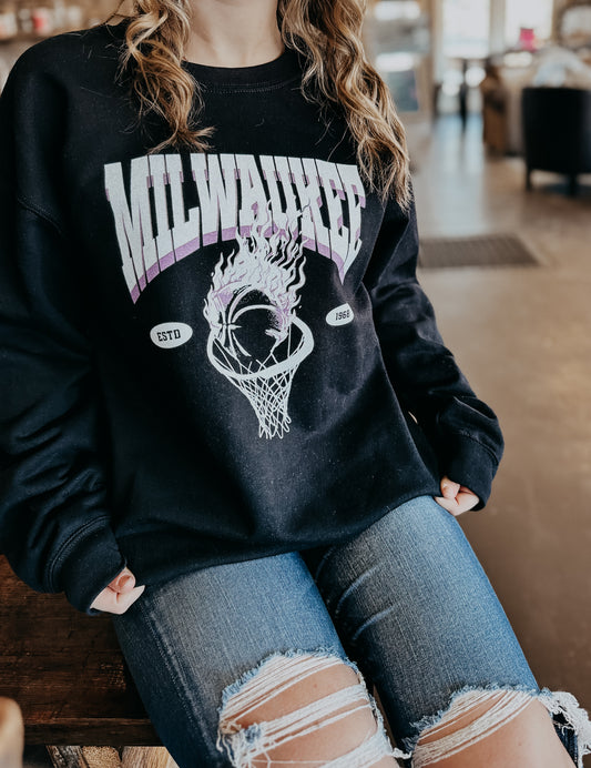 Milwaukee Flaming Basketball Crewneck