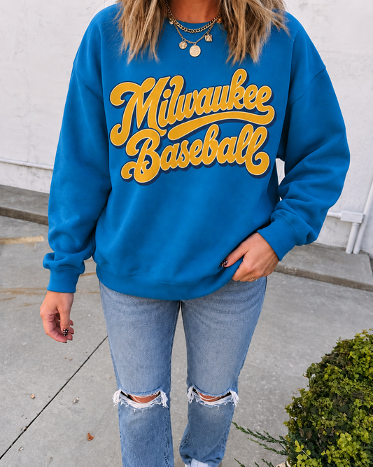 Milwaukee Baseball Retro Script Crewneck Sweatshirt – Blue