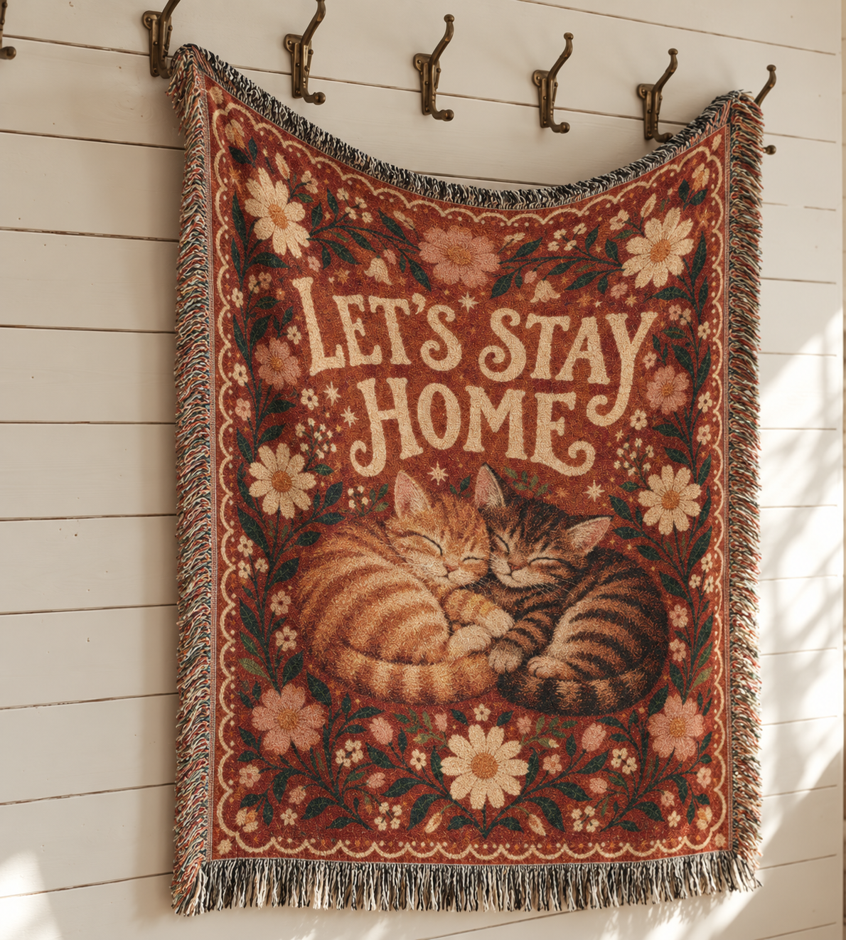 Let’s Stay Home Sleeping Cats Woven Throw Blanket