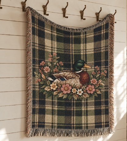 Mallard & Wildflowers Plaid Woven Throw Blanket