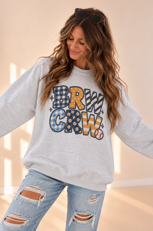 BRW CRW Milwaukee Baseball Crewneck | Retro Patchwork Sweatshirt