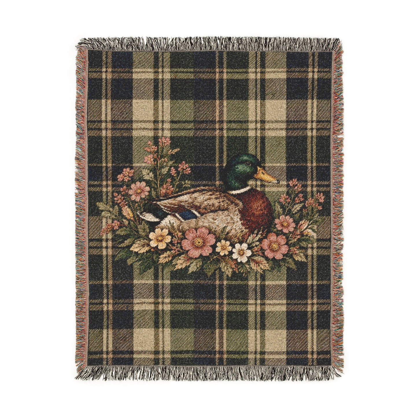 Mallard & Wildflowers Plaid Woven Throw Blanket