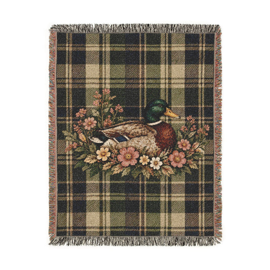 Mallard & Wildflowers Plaid Woven Throw Blanket