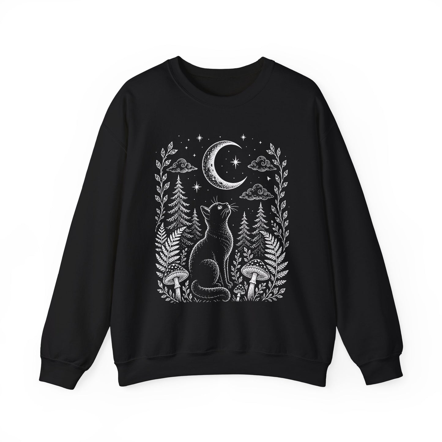 Midnight Woodland Cat Crewneck