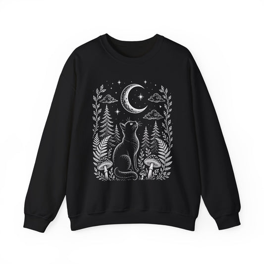 Midnight Woodland Cat Crewneck